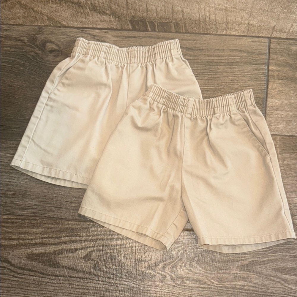 2 pairs of Unisex Kids Khaki Elastic Waistband Casual Uniform Shorts